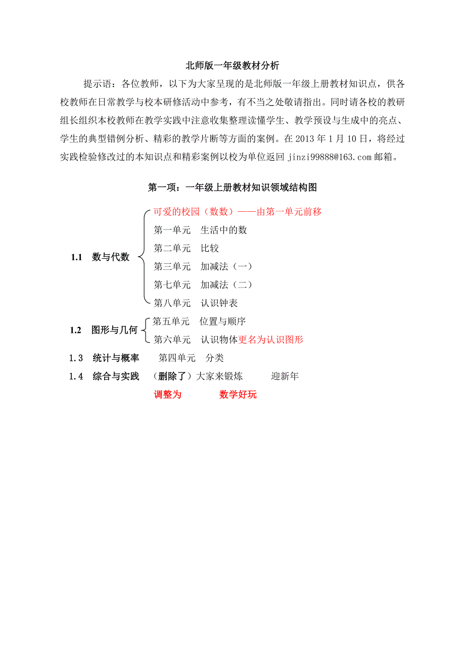 北师大版小学数学一年级(上册)知识点归纳_第1页