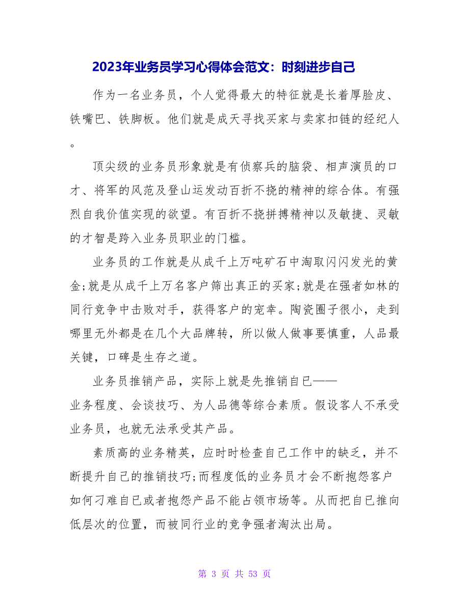 2023年业务员学习心得体会范文：不断努力进取.doc_第3页