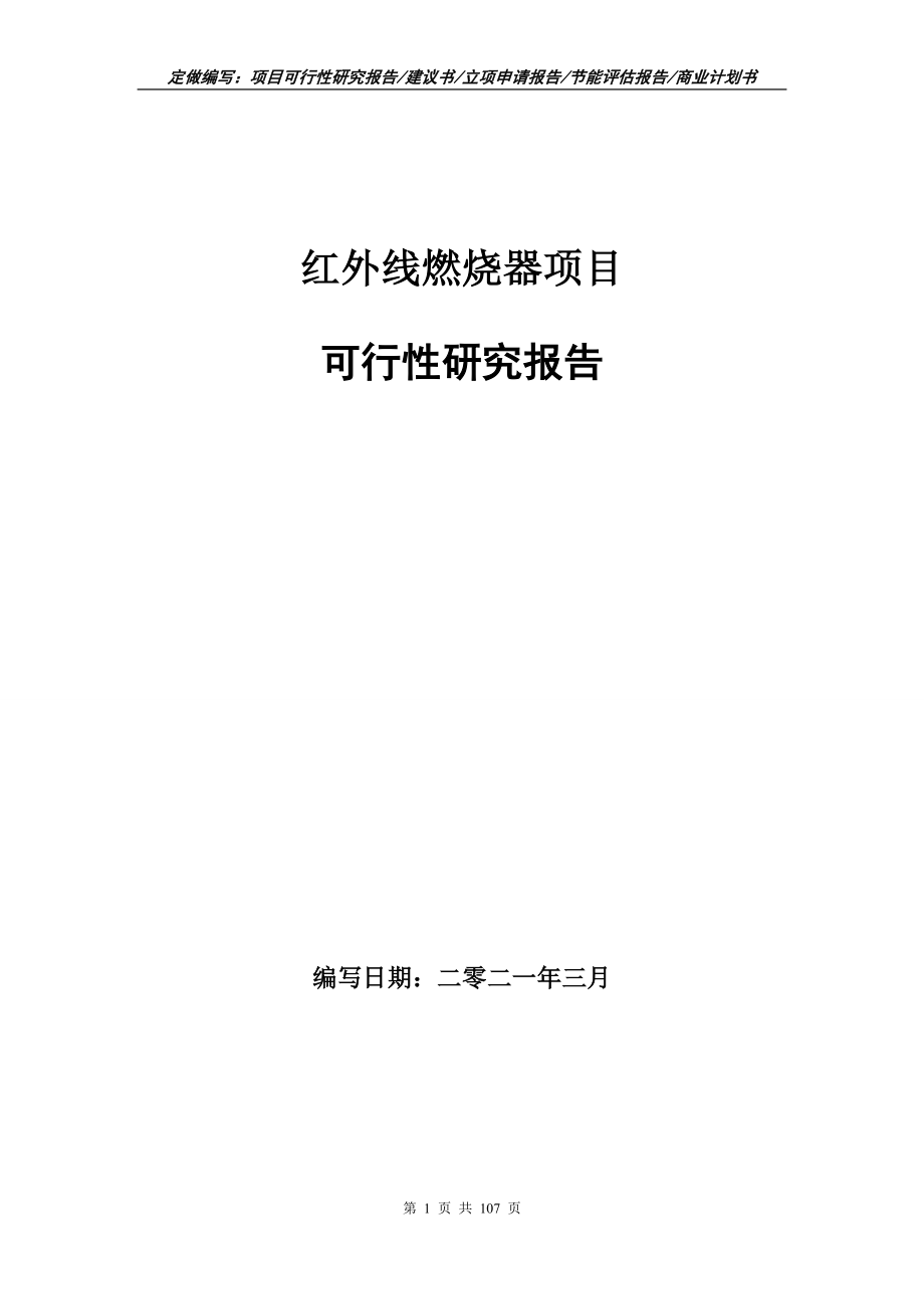 红外线燃烧器项目可行性研究报告写作范本_第1页