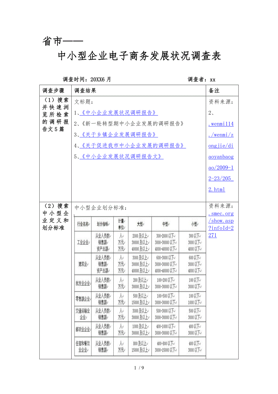 电子商务作业_福建省福州市_中小型企业电子商务发展状况调查表_第1页