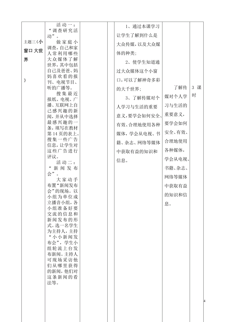 人教版品德与社会四年级下册第四单元主题单元教学设计.doc_第4页