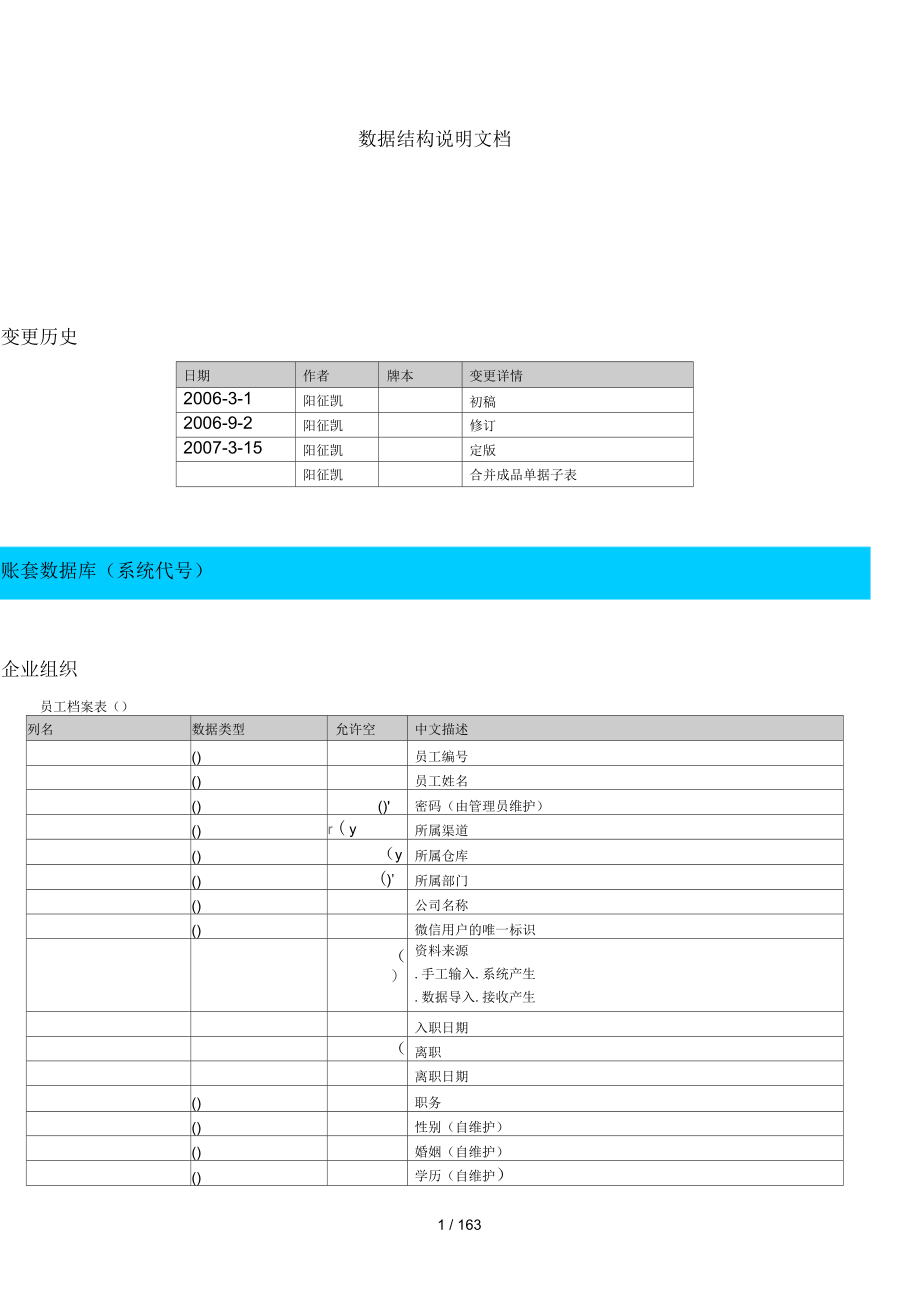 ERP数据结构说明文档