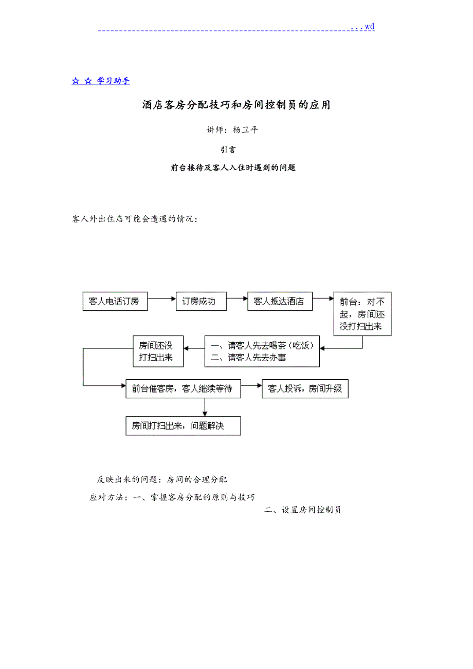 酒店客房分配技巧和房间控制员的应用_第1页