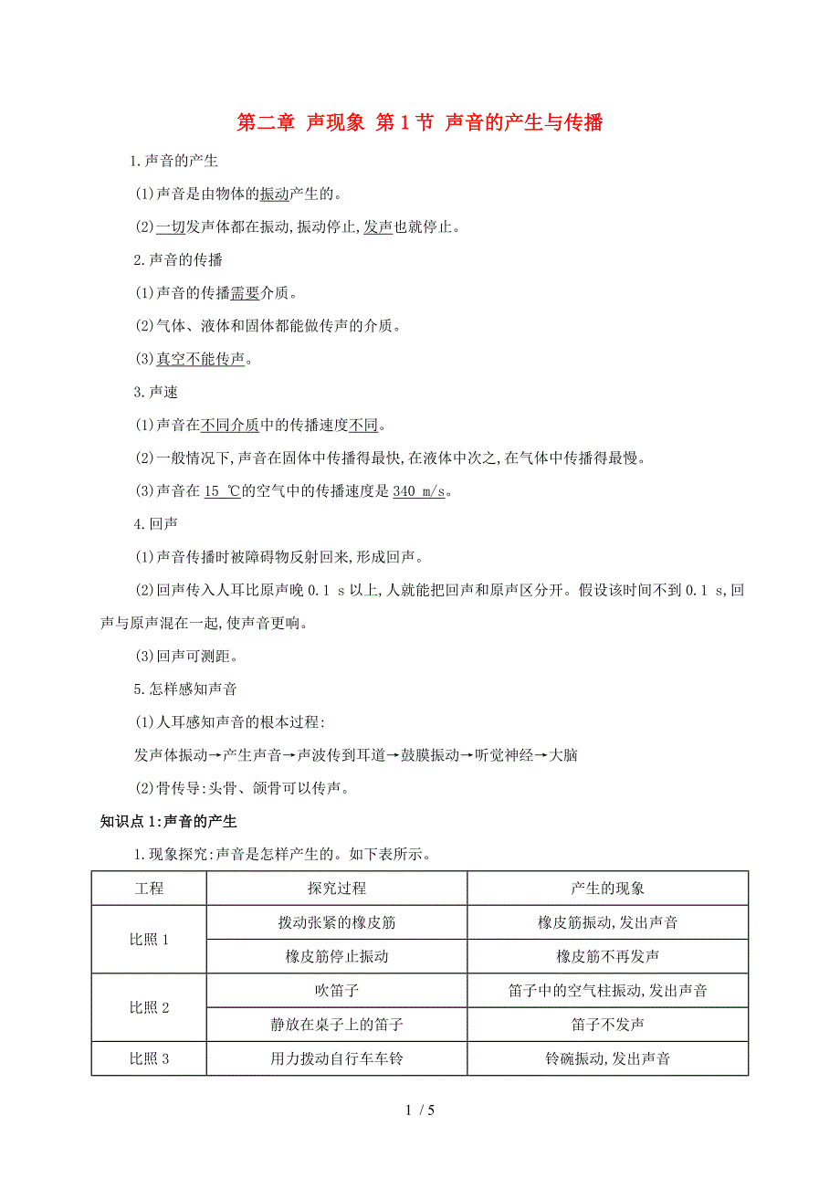 八年级物理上册第二章第1节声音的产生与传播备课资料新版新人教版_第1页