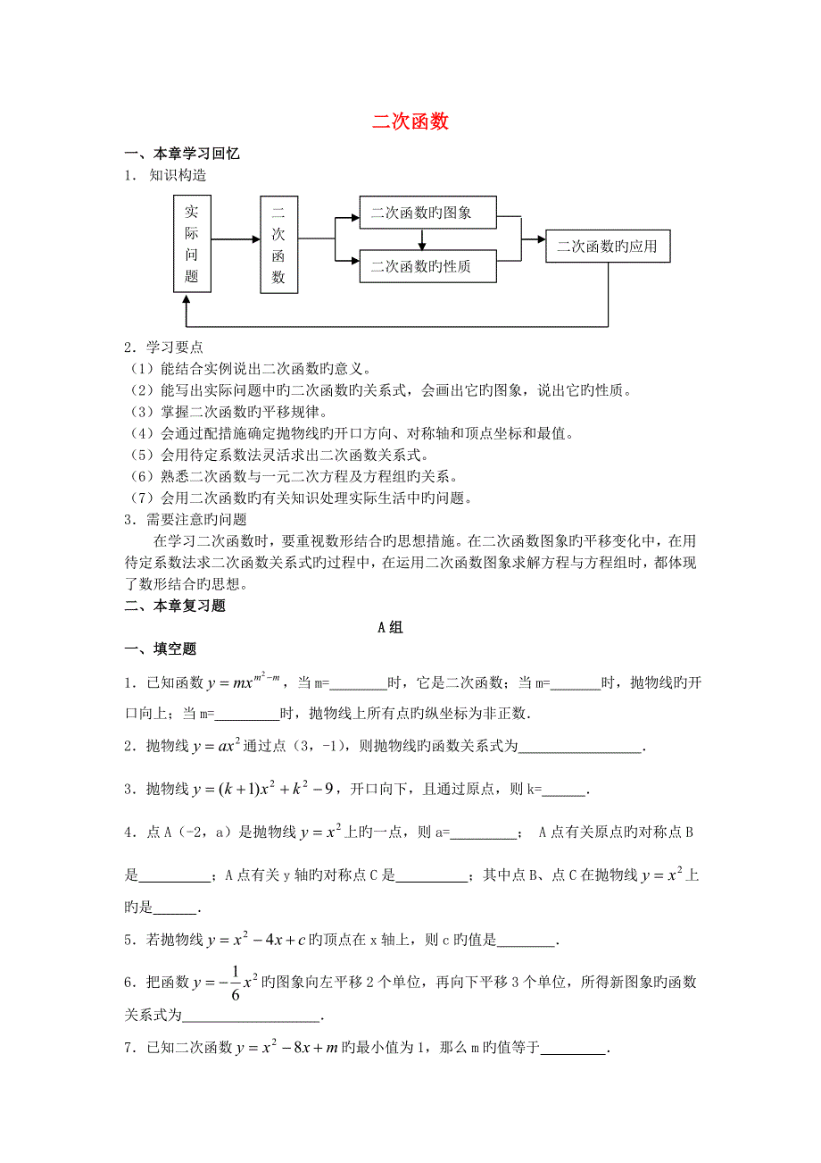 中考数学二次函数复习苏科版_第1页