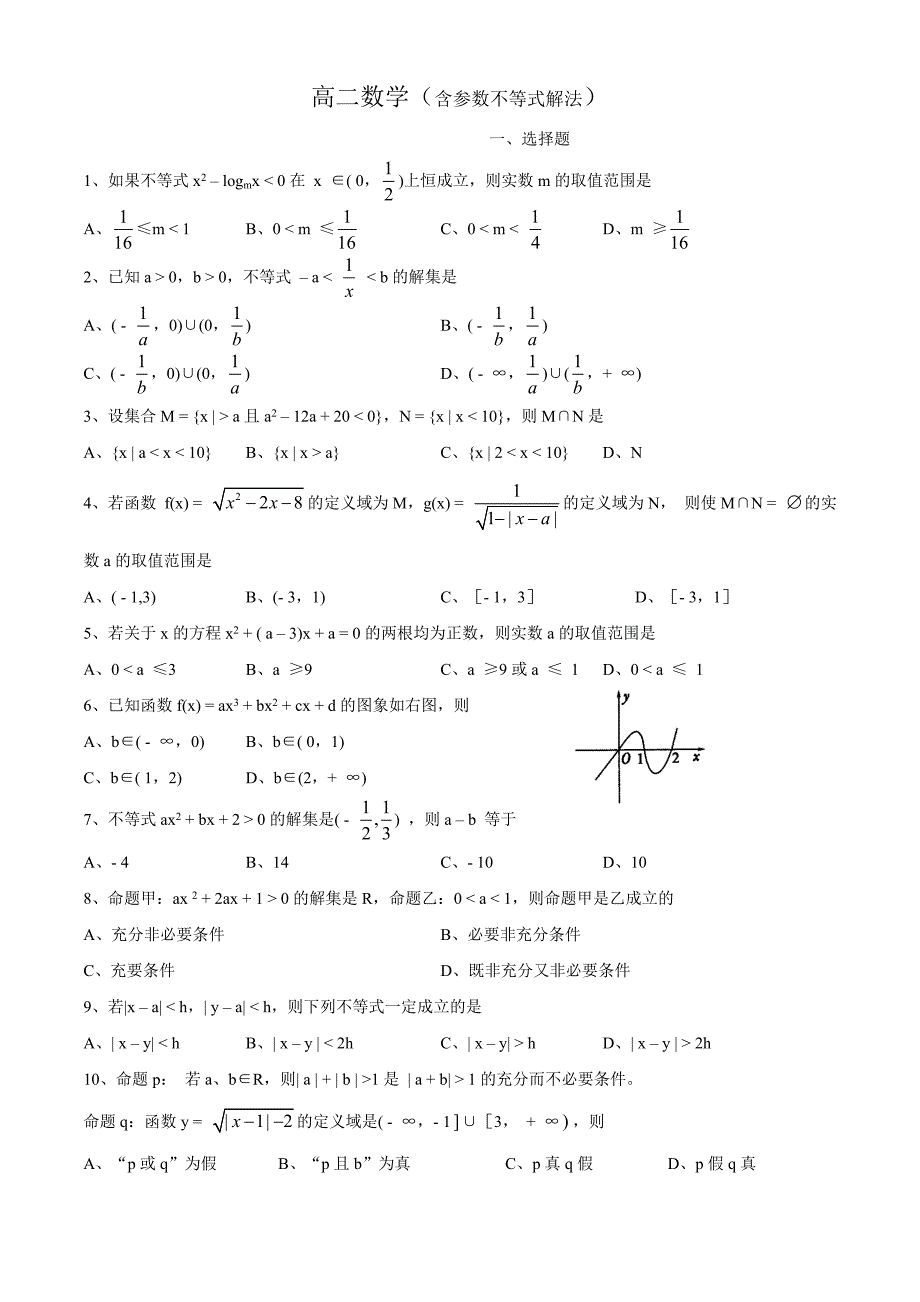 含参数不等式解法练习题_第1页