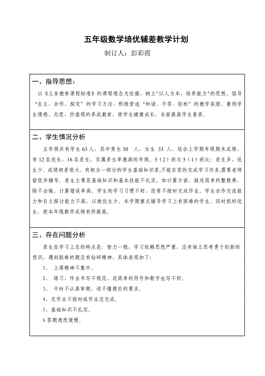 五年级下册培优辅差教学计划.doc_第1页