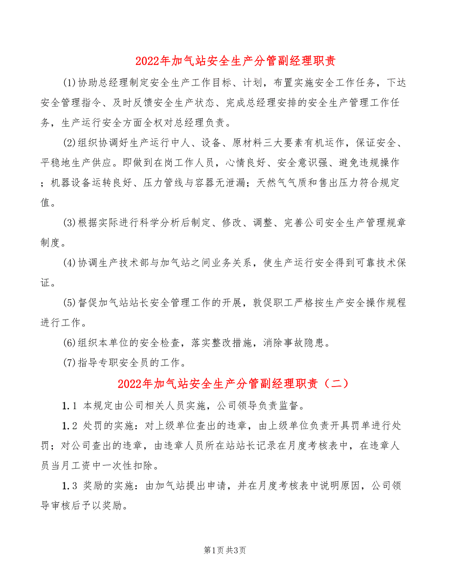 2022年加气站安全生产分管副经理职责_第1页