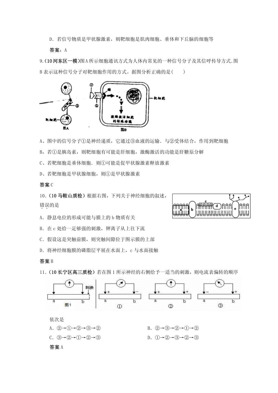 高二生物四年模拟精选 人和高等动物的生命活动的调节_第3页