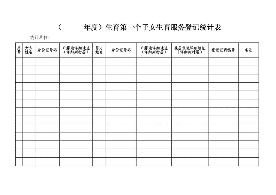 第一个子女生育服务登记、再生育和证明格式