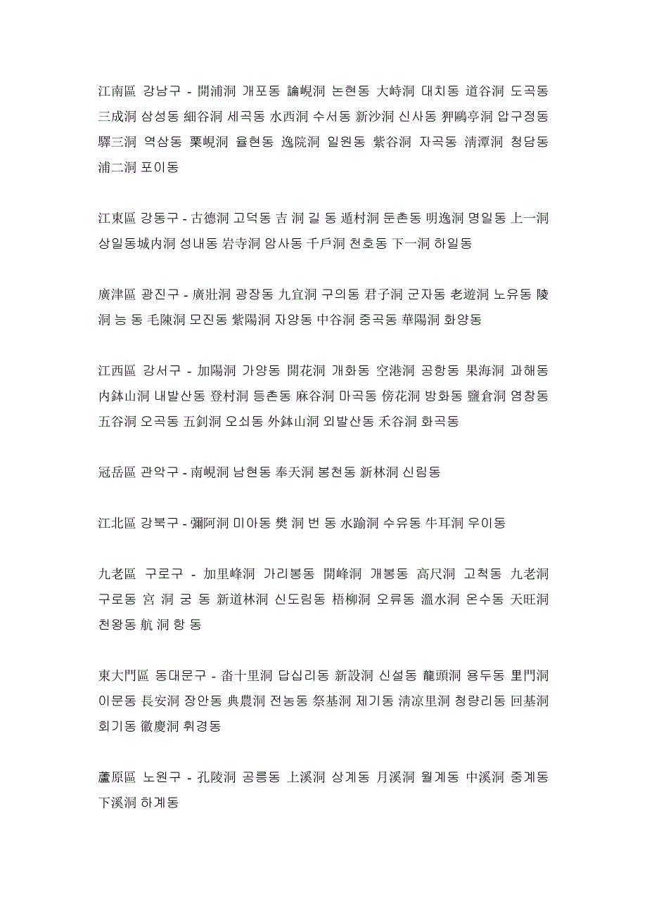 韩国地名汉韩对照_第1页