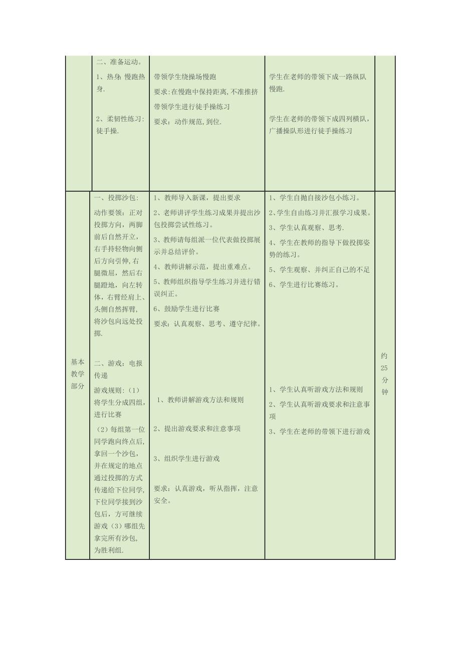 小学体育《投掷沙包》教学方案设计_第3页