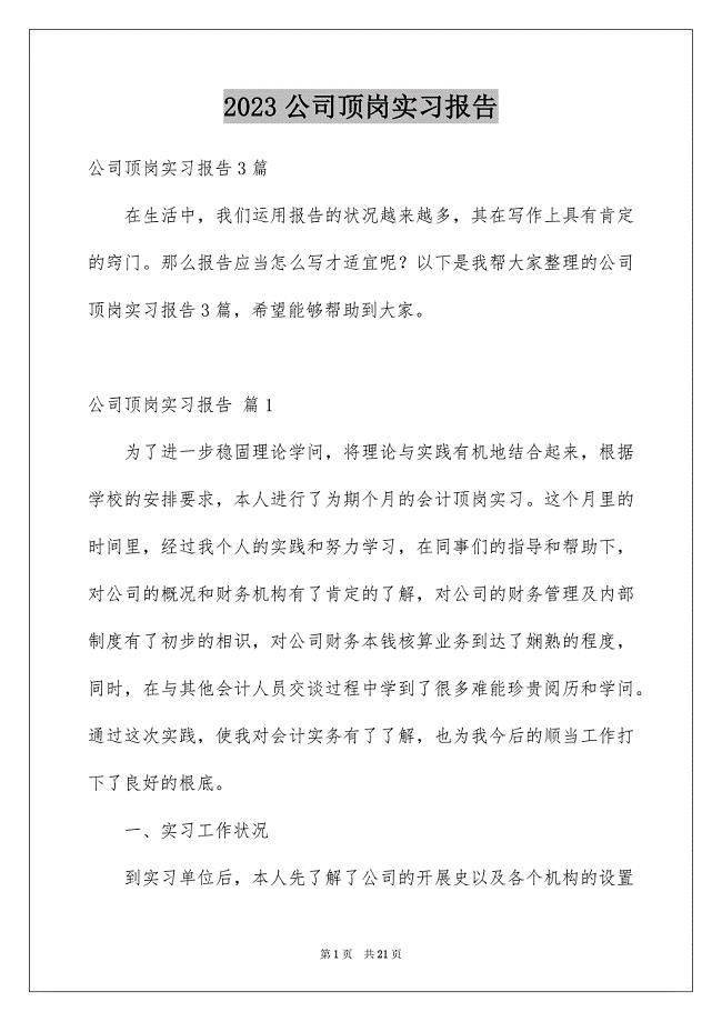 2023年公司顶岗实习报告.docx