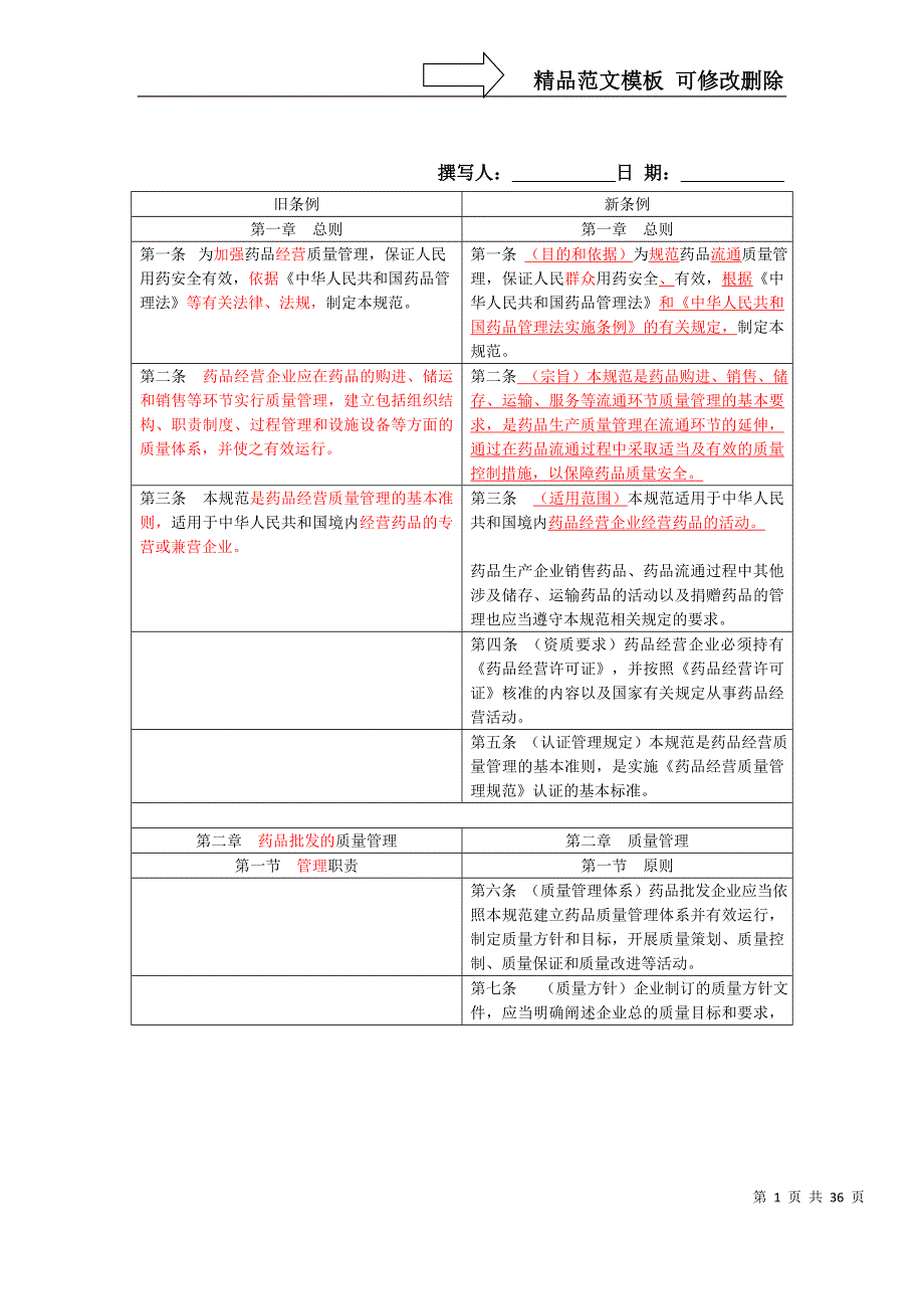 GSP《药品经营质量管理规范》新老版本对照表_第1页