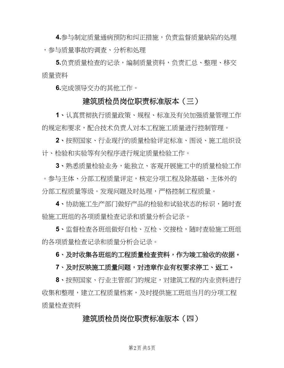 建筑质检员岗位职责标准版本（六篇）_第2页