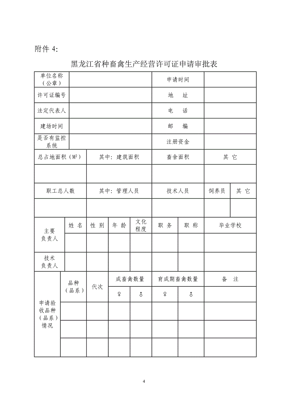 黑龙江省种畜禽生产经营许可证申请审批表_第4页