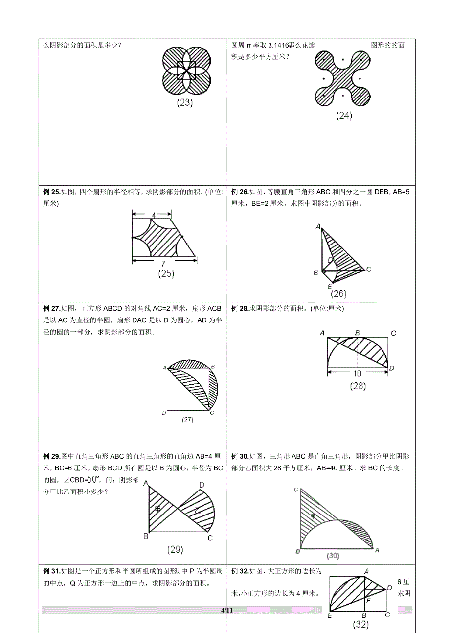 【强烈推荐史上最全小学求阴影部分面积及周长专题】小学及小升初复习阴影部分求面积及周长用—含完整答案_第4页