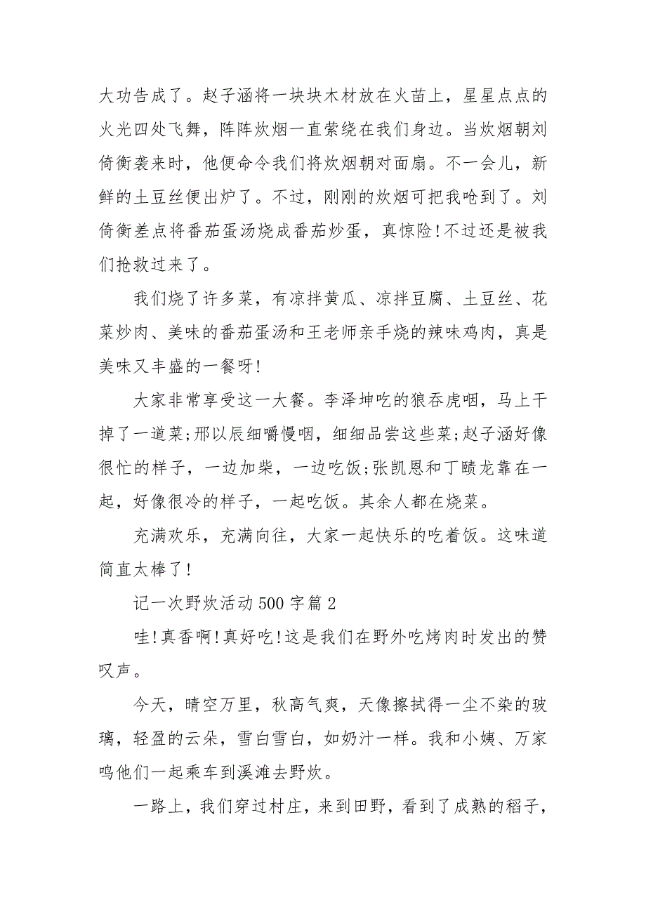 一次特别的活动野炊 记一次野炊活动500字_第2页