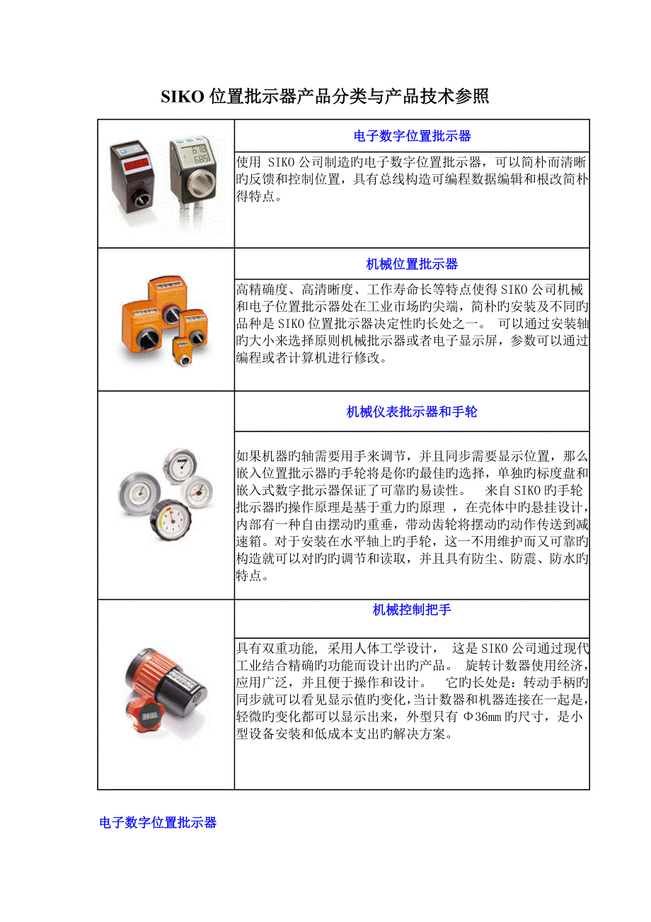 SIKO位置指示器产品分类与产品重点技术参考_第1页