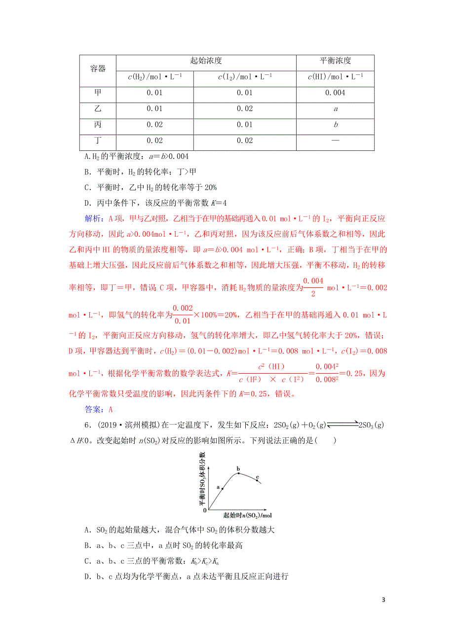 高考化学复习化学平衡常数及其计算习题含解析_第3页