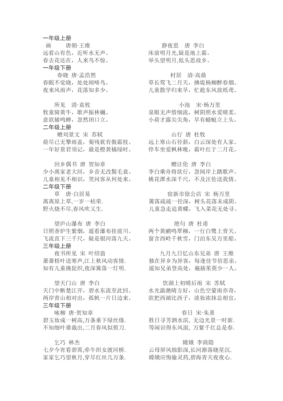 人教版一年级到六年级所有古诗_第1页