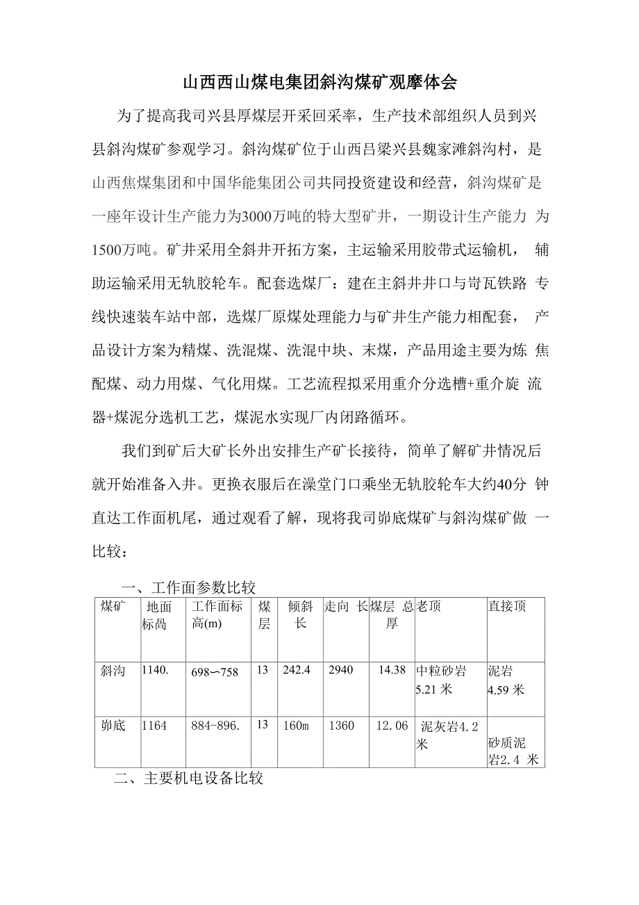 西山煤电斜沟煤矿观摩体会_第1页