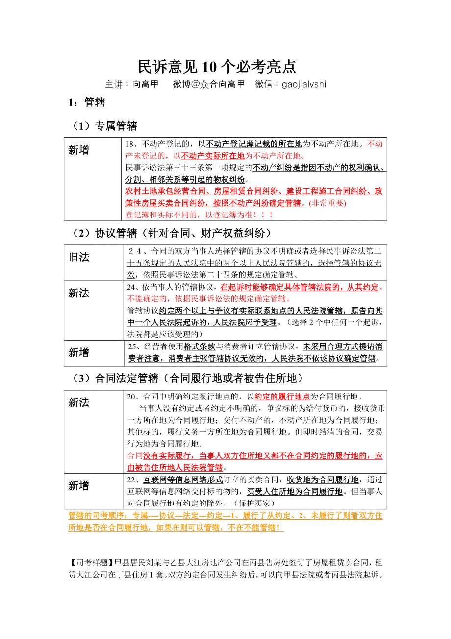 （更新）新民诉必考十大亮点授课讲义向高甲yy语言整理版本_第1页