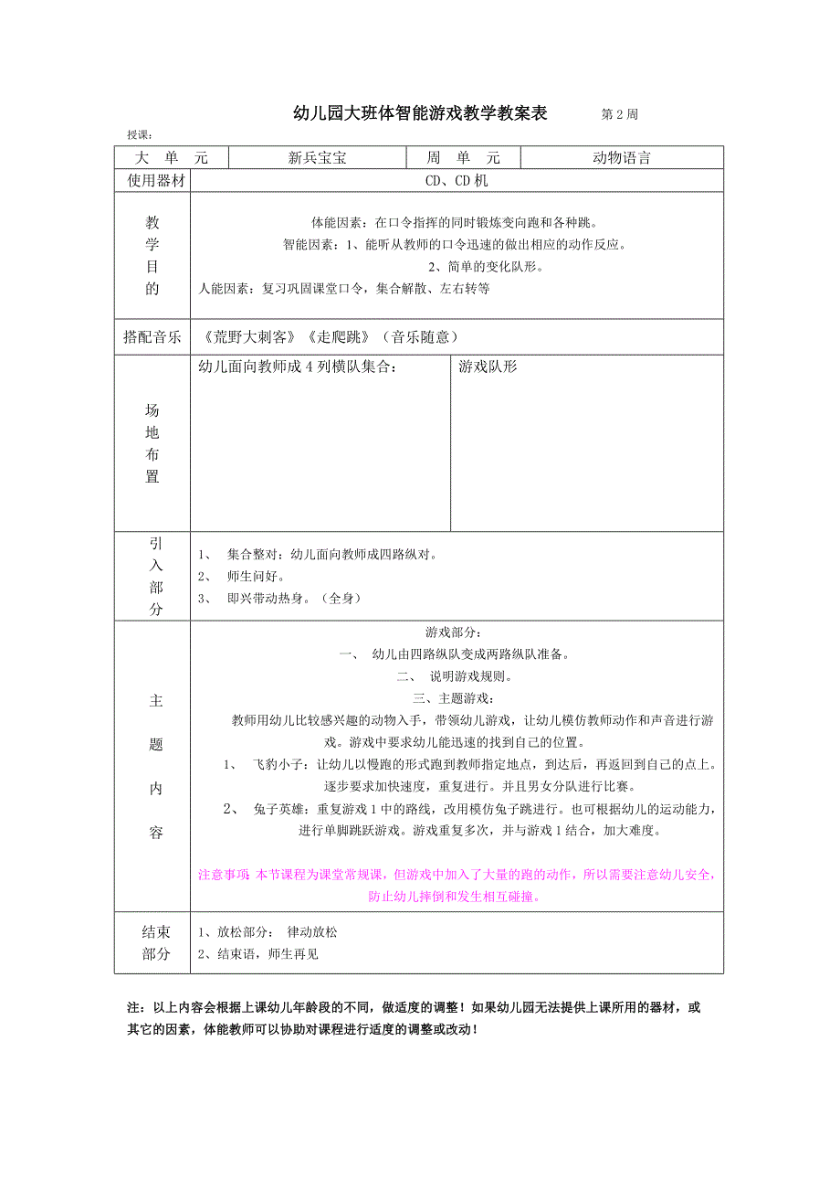 幼儿园中班体智能游戏教学教案表_第1页