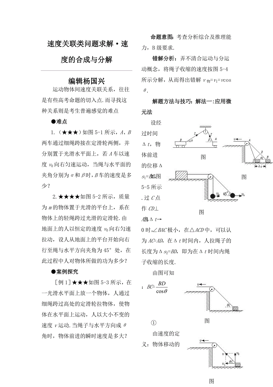 速度关联类问题求解速度的合成与分解_第1页