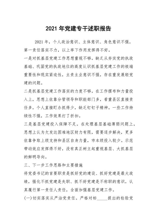 2021年党建专干述职报告