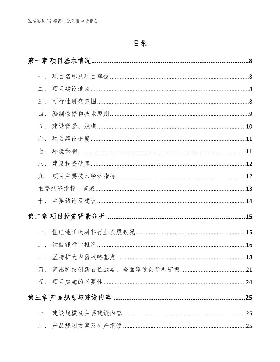 宁德锂电池项目申请报告模板参考_第1页