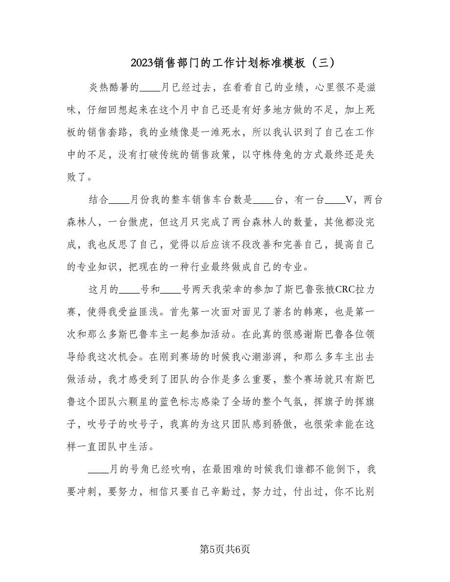 2023销售部门的工作计划标准模板（三篇）.doc_第5页