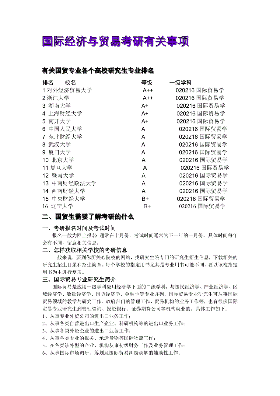 国际经济与贸易考研有关事项_第1页