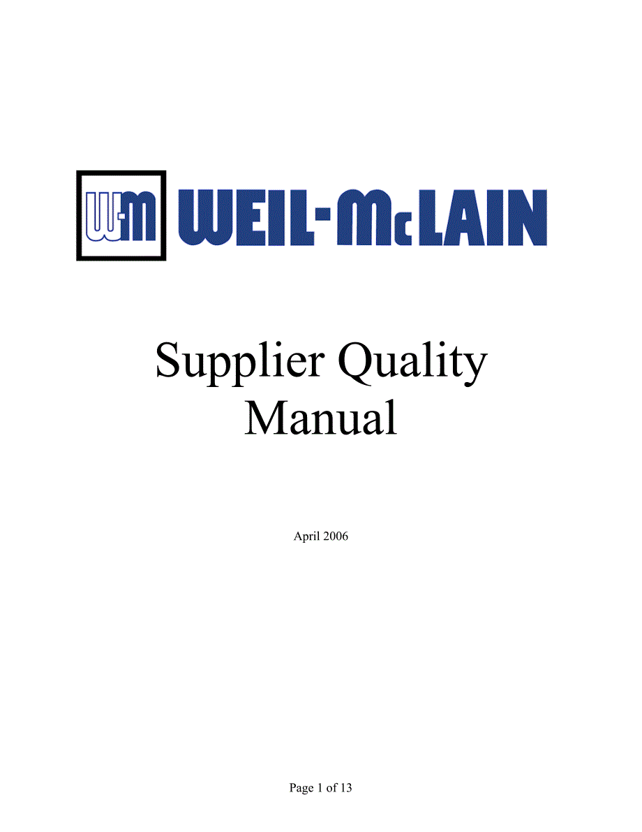 Supplier Quality Manual ContentsWeilMcLain_第1页