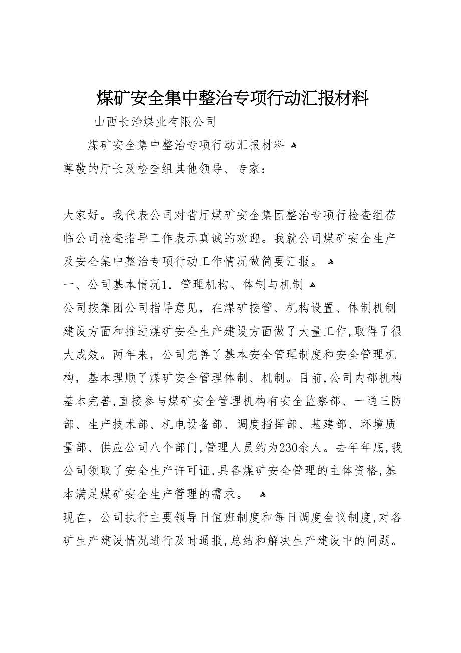 煤矿安全集中整治专项行动材料_第1页