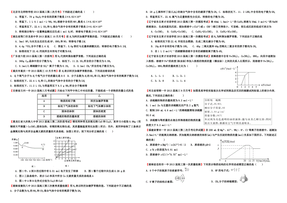 [精选+详解]2013届高三化学名校试题汇编（第2期）专题01化学用语、常用计量、物质的组成和分类学生版_第2页