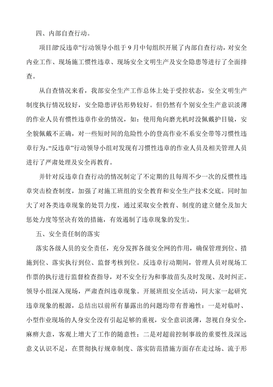 反违章专项整治行动、隐患排查总结报告_第2页