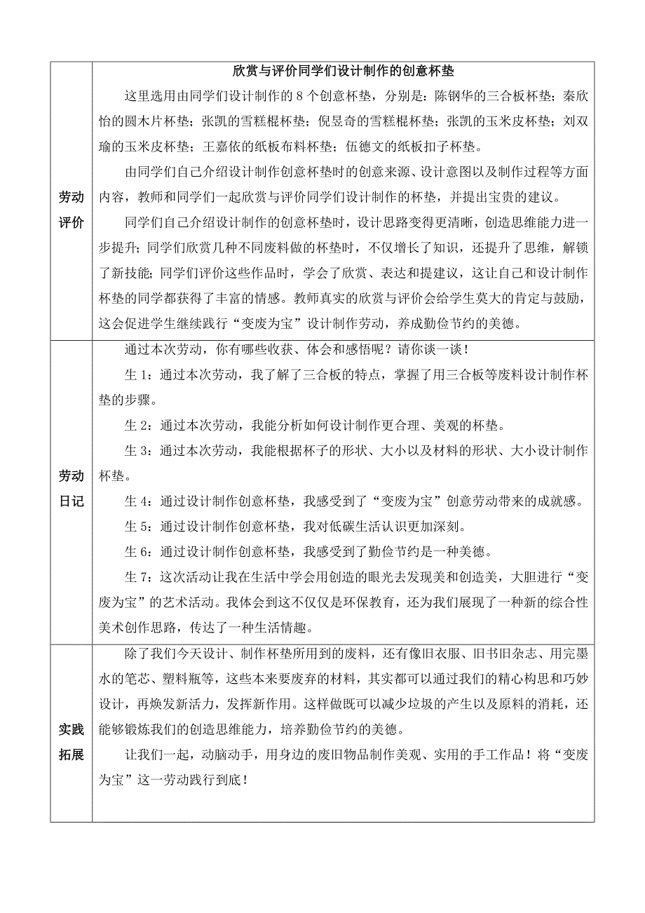 初中劳动教育创意杯垫 变废为宝——设计制作创意杯垫-光明区+马山头学校+八年级+《创意杯垫 变废为宝——设计制作创意杯垫》_第4页