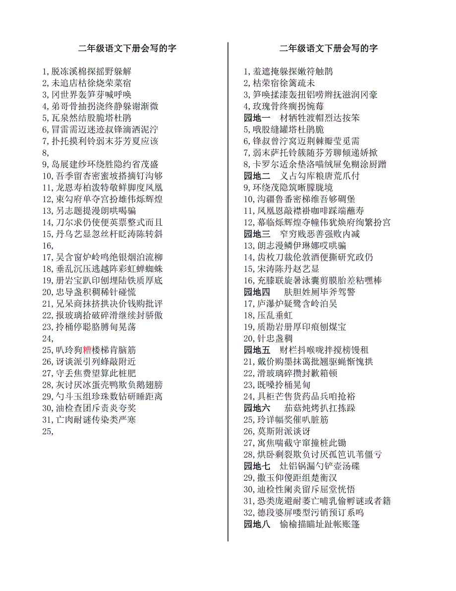 小学语文二年级下册会读、会写的生字_第1页