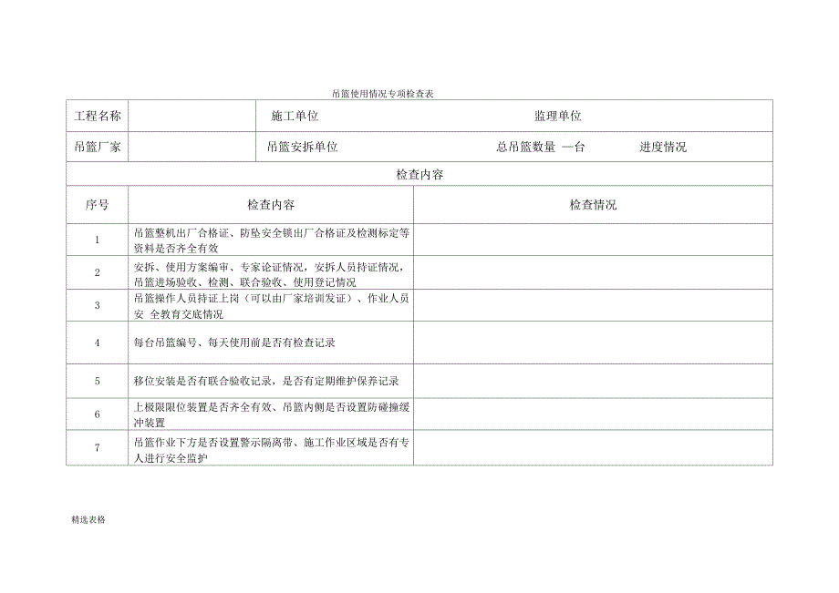 吊篮安全检查表_第1页