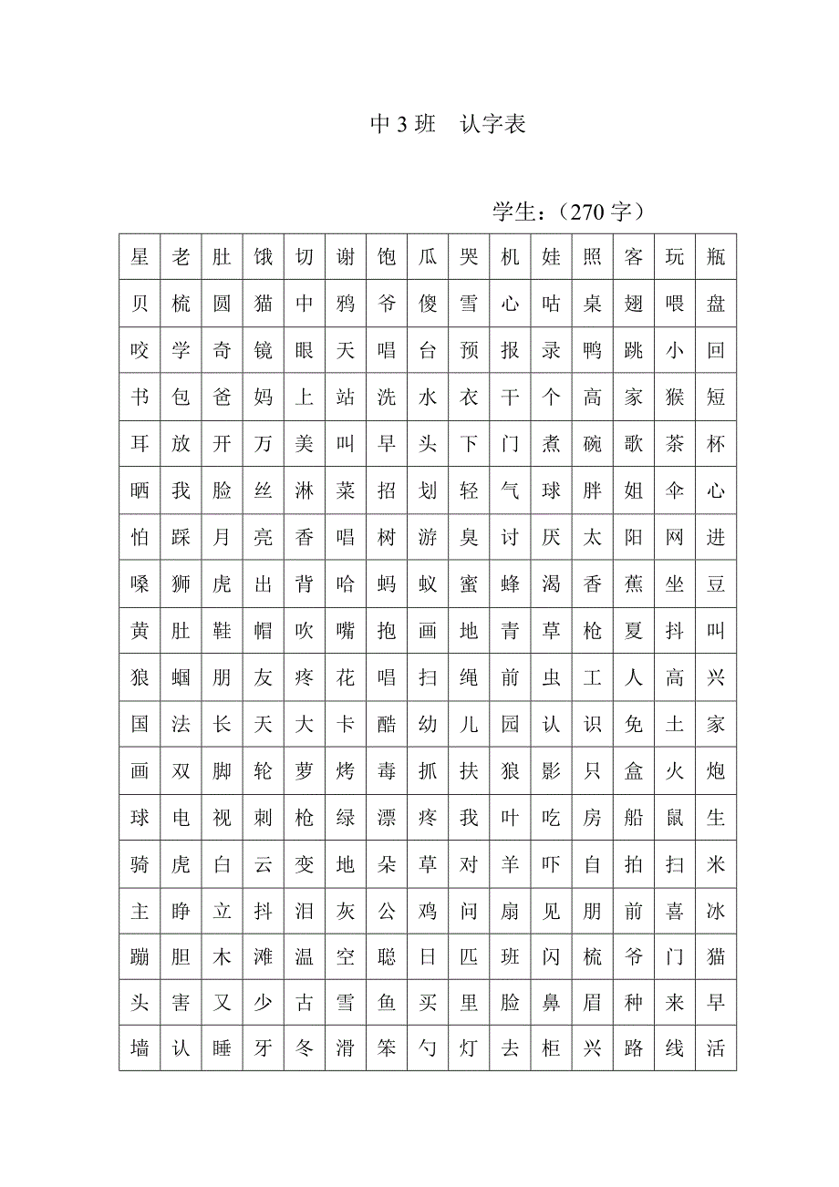 幼儿园-----中班--认字表(共3页)_第1页