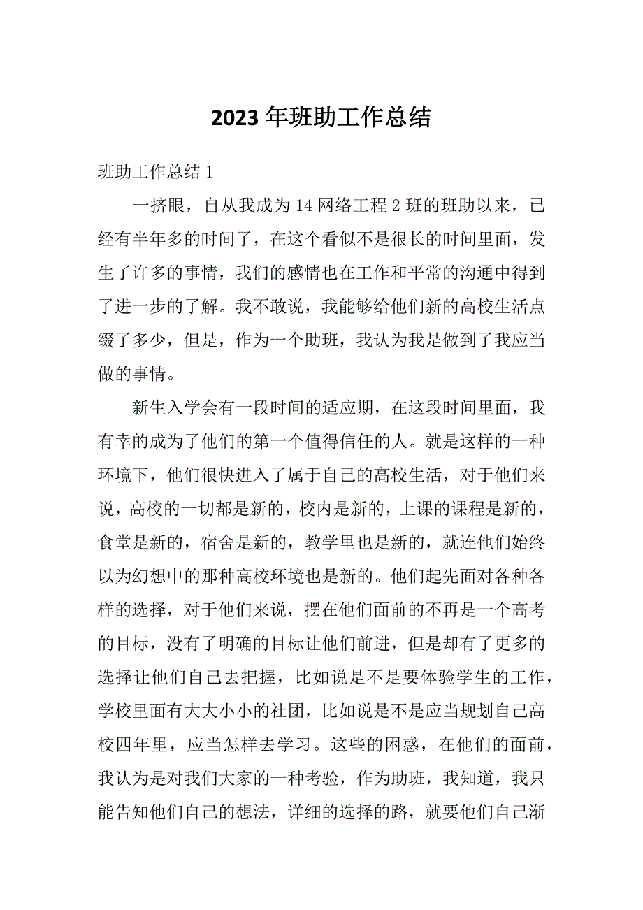 2023年班助工作总结_第1页