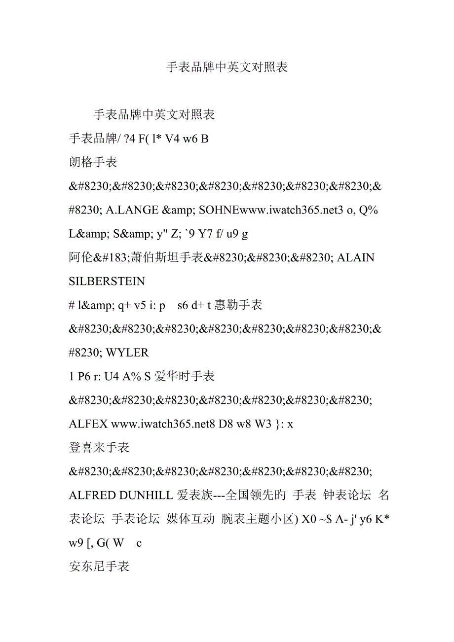 手表品牌中英文对照表_第1页