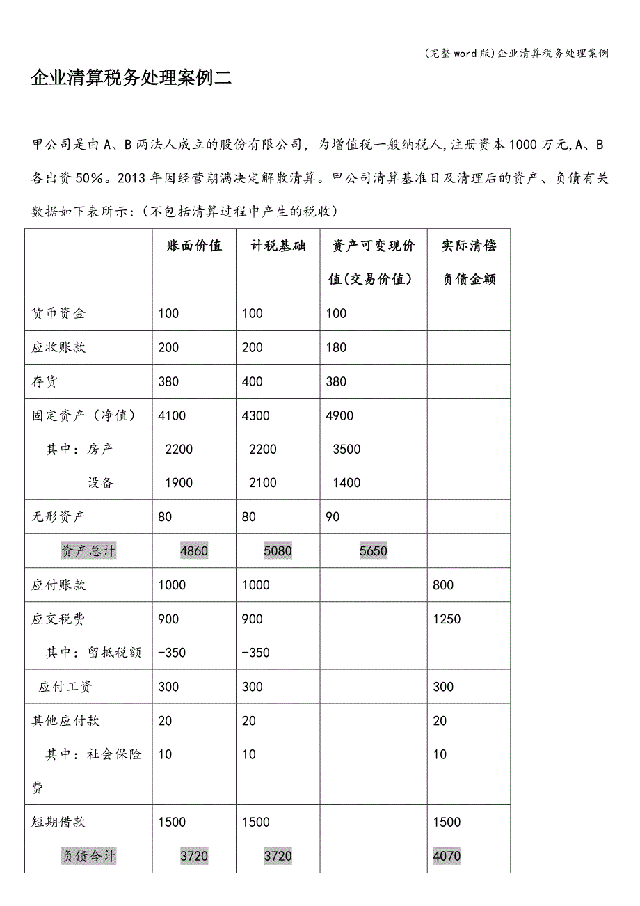 (完整word版)企业清算税务处理案例.doc_第1页