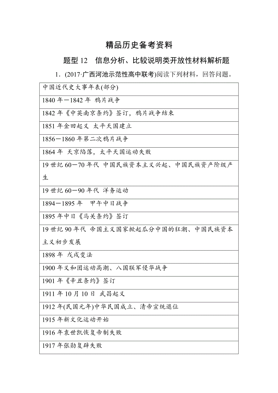 【精品】高考历史通史版大试题：热考题型集中练 题型12 含解析_第1页