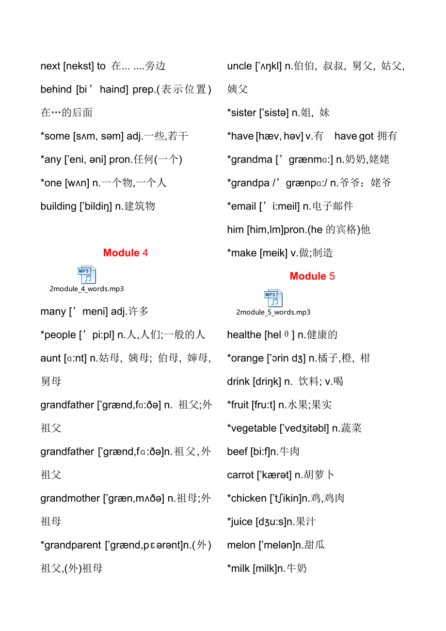 外研版(新课标)七年级上册英语单词及每单元mp3听力_第3页