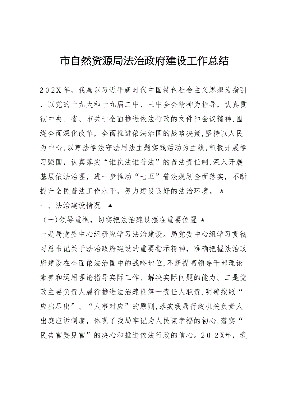 市自然资源局法治政府建设工作总结_第1页