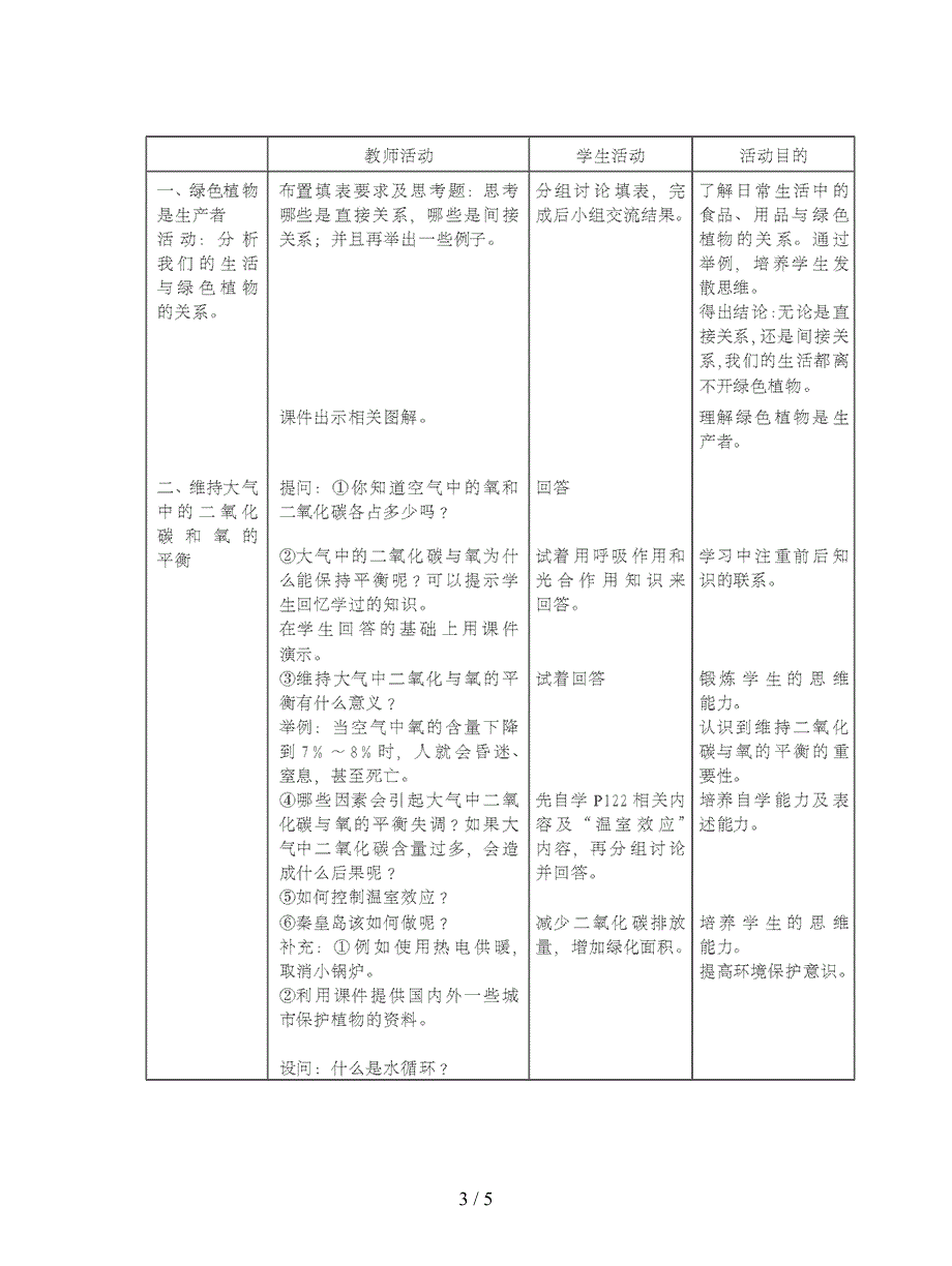 2019最新北师大版生物七上第一节《-绿色植物在生物圈中的作用》教案二.doc_第3页