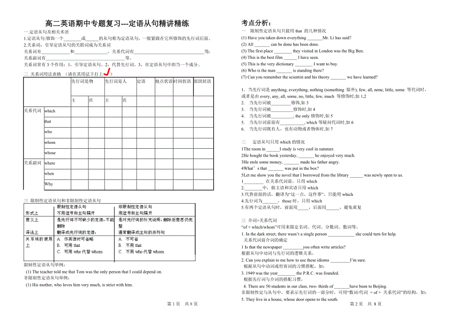 高二英语：定语从句精讲精练.doc_第1页