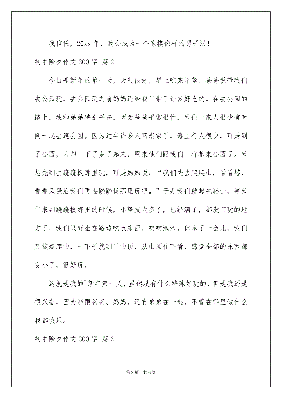 好用的初中除夕作文300字汇总五篇_第2页